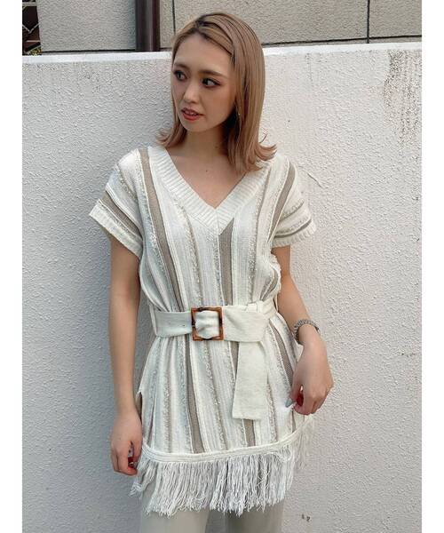 MURUA（ムルーア）の「ルーズストライプニット（ニット/セーター・レディース・アイボリー/ブルー・FREE）」の10枚目の写真