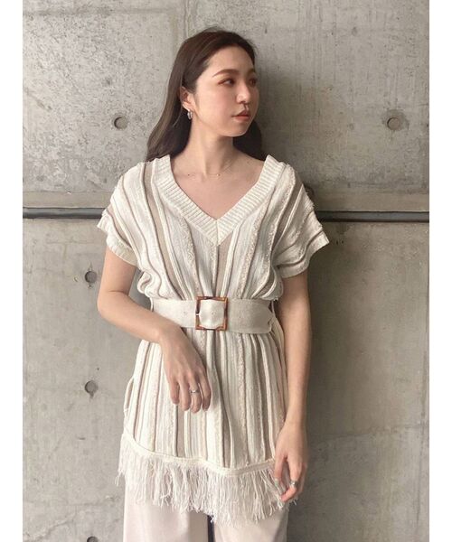 MURUA（ムルーア）の「ルーズストライプニット（ニット/セーター・レディース・アイボリー/ブルー・FREE）」の12枚目の写真