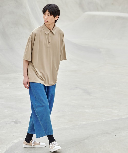 act'm（アクトム）の「オーバーサイズヘムライン ポロシャツ（ポロシャツ・メンズ・ベージュ/ネイビー・S/M/L）」の3枚目の写真