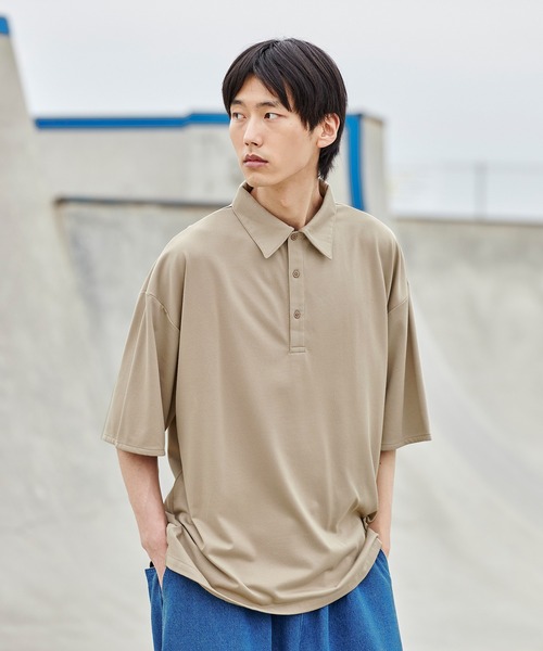 act'm（アクトム）の「オーバーサイズヘムライン ポロシャツ（ポロシャツ・メンズ・ベージュ/ネイビー・S/M/L）」の4枚目の写真