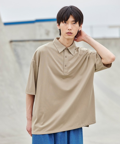 act'm（アクトム）の「オーバーサイズヘムライン ポロシャツ（ポロシャツ・メンズ・ベージュ/ネイビー・S/M/L）」の6枚目の写真