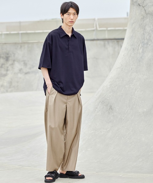 act'm（アクトム）の「オーバーサイズヘムライン ポロシャツ（ポロシャツ・メンズ・ベージュ/ネイビー・S/M/L）」の9枚目の写真