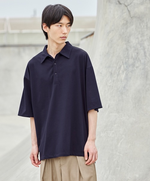 act'm（アクトム）の「オーバーサイズヘムライン ポロシャツ（ポロシャツ・メンズ・ベージュ/ネイビー・S/M/L）」の10枚目の写真