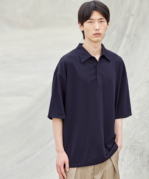 act'm（アクトム）の「オーバーサイズヘムライン ポロシャツ（ポロシャツ・メンズ・ベージュ/ネイビー・S/M/L）」の12枚目の写真