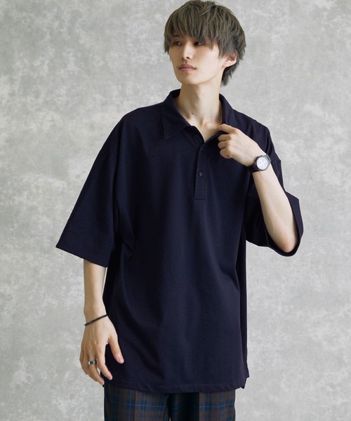 act'm（アクトム）の「オーバーサイズヘムライン ポロシャツ（ポロシャツ・メンズ・ベージュ/ネイビー・S/M/L）」の15枚目の写真