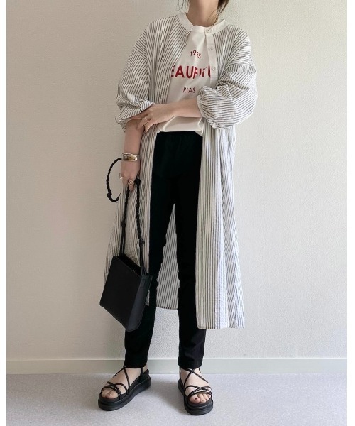 She's Closet（シーズクローゼット）の「スタンドカラーボリューム袖フレアロングストライプシャツワンピース【低身長向け/高身長向けサイズ有】（シャツワンピース・レディース・ブラック/ブルー・FREE/SHORT/TALL）」の15枚目の写真