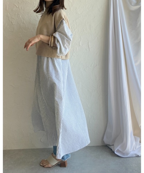 She's Closet（シーズクローゼット）の「スタンドカラーボリューム袖フレアロングストライプシャツワンピース【低身長向け/高身長向けサイズ有】（シャツワンピース・レディース・ブラック/ブルー・FREE/SHORT/TALL）」の18枚目の写真