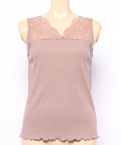 natural couture(ナチュラルクチュール)の「前後2WAYテレコレースタンク(Tシャツ/カットソー・レディース・ブラック/オフホワイト/ミント/モカ/ライトベージュ・FREE)」の14枚目の写真