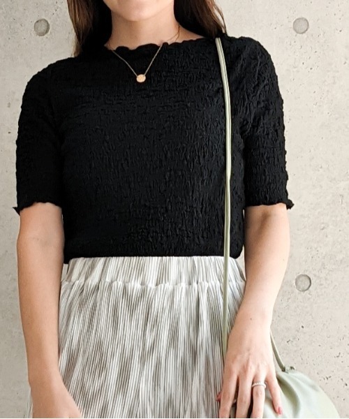 Per sist ence（パーシエンス）の「Per sist ence/パーシエンス　フクレジャカード 5分袖プルオーバー（Tシャツ/カットソー・レディース・アイボリー/オフホワイト/ブラック・FREE）」の3枚目の写真