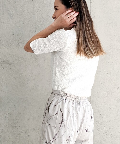 Per sist ence（パーシエンス）の「Per sist ence/パーシエンス　フクレジャカード 5分袖プルオーバー（Tシャツ/カットソー・レディース・アイボリー/オフホワイト/ブラック・FREE）」の8枚目の写真