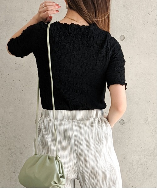 Per sist ence（パーシエンス）の「Per sist ence/パーシエンス　フクレジャカード 5分袖プルオーバー（Tシャツ/カットソー・レディース・アイボリー/オフホワイト/ブラック・FREE）」の14枚目の写真