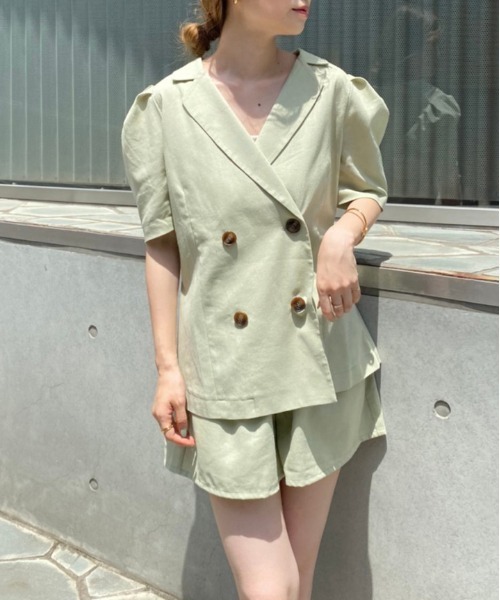 one after another NICE CLAUP（ワンアフターアナザーナイスクラップ）の「リネンセットアップ（セットアップ・レディース・ライトグリーン/アイボリー/ライトベージュ・FREE）」の6枚目の写真