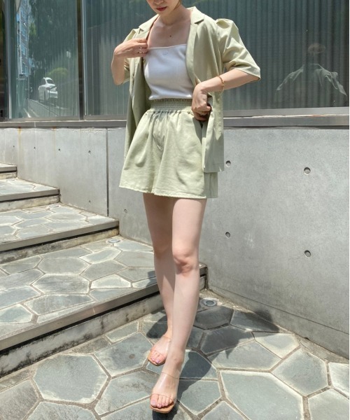 one after another NICE CLAUP（ワンアフターアナザーナイスクラップ）の「リネンセットアップ（セットアップ・レディース・ライトグリーン/アイボリー/ライトベージュ・FREE）」の5枚目の写真