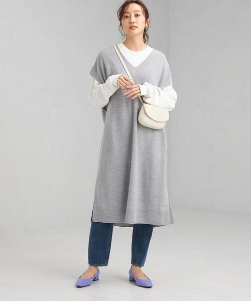 green label relaxing（グリーンレーベルリラクシング）の「カタアゼ ロング ニット ベスト -ウォッシャブル-（ベスト・レディース・ライトグレー/モカ/コバルトブルー・FREE）」の2枚目の写真