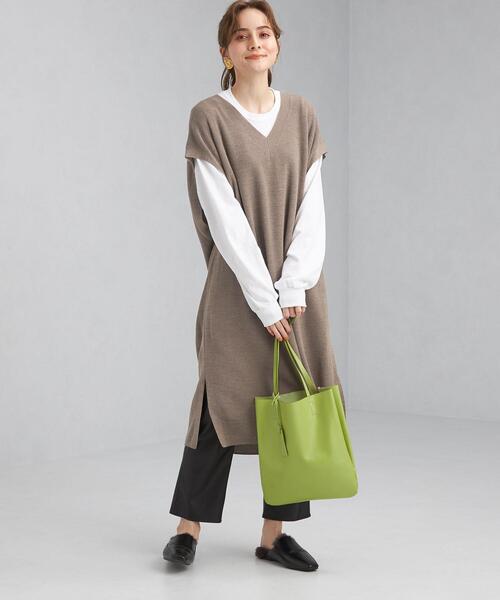 green label relaxing（グリーンレーベルリラクシング）の「カタアゼ ロング ニット ベスト -ウォッシャブル-（ベスト・レディース・ライトグレー/モカ/コバルトブルー・FREE）」の3枚目の写真