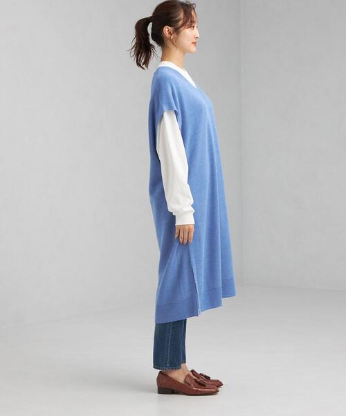 green label relaxing（グリーンレーベルリラクシング）の「カタアゼ ロング ニット ベスト -ウォッシャブル-（ベスト・レディース・ライトグレー/モカ/コバルトブルー・FREE）」の5枚目の写真