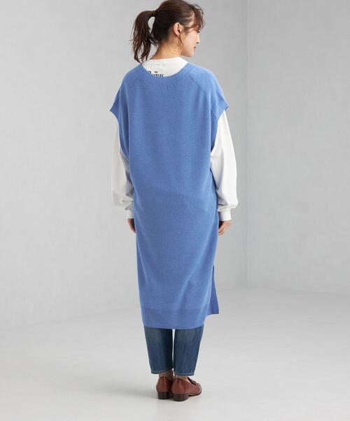 green label relaxing（グリーンレーベルリラクシング）の「カタアゼ ロング ニット ベスト -ウォッシャブル-（ベスト・レディース・ライトグレー/モカ/コバルトブルー・FREE）」の6枚目の写真