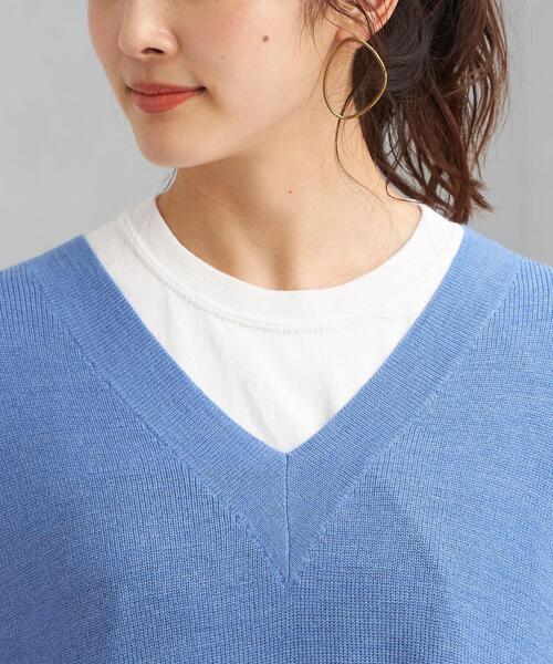 green label relaxing（グリーンレーベルリラクシング）の「カタアゼ ロング ニット ベスト -ウォッシャブル-（ベスト・レディース・ライトグレー/モカ/コバルトブルー・FREE）」の7枚目の写真