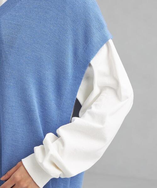 green label relaxing（グリーンレーベルリラクシング）の「カタアゼ ロング ニット ベスト -ウォッシャブル-（ベスト・レディース・ライトグレー/モカ/コバルトブルー・FREE）」の8枚目の写真