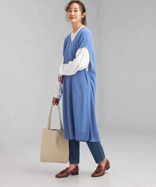 green label relaxing（グリーンレーベルリラクシング）の「カタアゼ ロング ニット ベスト -ウォッシャブル-（ベスト・レディース・ライトグレー/モカ/コバルトブルー・FREE）」の11枚目の写真