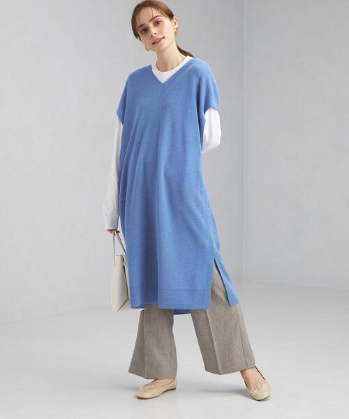 green label relaxing（グリーンレーベルリラクシング）の「カタアゼ ロング ニット ベスト -ウォッシャブル-（ベスト・レディース・ライトグレー/モカ/コバルトブルー・FREE）」の12枚目の写真