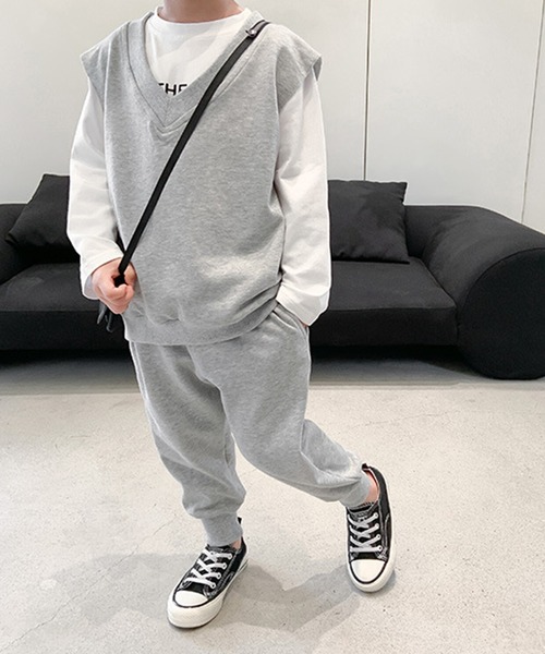 aimoha(アイモハ)の「【aimoha-KIDS-】【新作】韓国子供服 ベスト スウェットパンツ2点セットアップ(セットアップ・キッズ・ベージュ/グレー・90/140/110/130/100/120)」の9枚目の写真