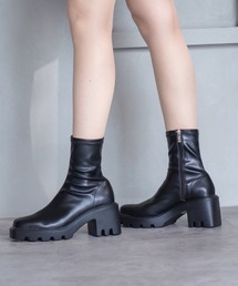VIVIAN | 【2021年秋冬新作】スクエアトゥ厚底ストレッチショートブーツ(ブーツ)