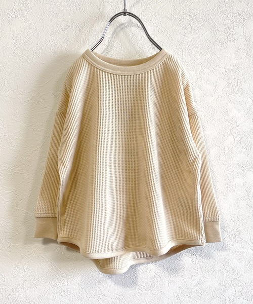 Life Support Products（ライフサポートプロダクツ）の「ワッフルロンT（L-6801/80～150cm）（Tシャツ/カットソー・キッズ・ラベンダー/ホワイト系その他/杢グレー/グレー系その他/ブルー/マスタード/グリーン/ピンク/ブラック/オフホワイト/ホワイト系その他2/グリーン系その他/ベージュ/レッド/カーキ・100/110/120/130/80/90/140/95/150）」の7枚目の写真