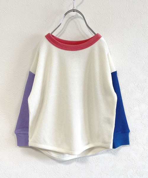 Life Support Products（ライフサポートプロダクツ）の「ワッフルロンT（L-6801/80～150cm）（Tシャツ/カットソー・キッズ・ラベンダー/ホワイト系その他/杢グレー/グレー系その他/ブルー/マスタード/グリーン/ピンク/ブラック/オフホワイト/ホワイト系その他2/グリーン系その他/ベージュ/レッド/カーキ・100/110/120/130/80/90/140/95/150）」の3枚目の写真