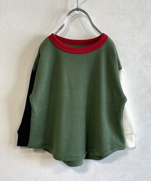 Life Support Products（ライフサポートプロダクツ）の「ワッフルロンT（L-6801/80～150cm）（Tシャツ/カットソー・キッズ・ラベンダー/ホワイト系その他/杢グレー/グレー系その他/ブルー/マスタード/グリーン/ピンク/ブラック/オフホワイト/ホワイト系その他2/グリーン系その他/ベージュ/レッド/カーキ・100/110/120/130/80/90/140/95/150）」の10枚目の写真