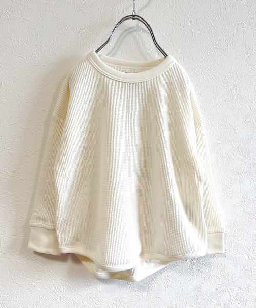 Life Support Products（ライフサポートプロダクツ）の「ワッフルロンT（L-6801/80～150cm）（Tシャツ/カットソー・キッズ・ラベンダー/ホワイト系その他/杢グレー/グレー系その他/ブルー/マスタード/グリーン/ピンク/ブラック/オフホワイト/ホワイト系その他2/グリーン系その他/ベージュ/レッド/カーキ・100/110/120/130/80/90/140/95/150）」の2枚目の写真