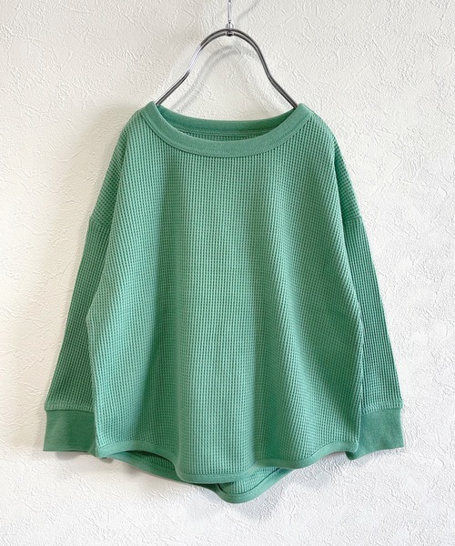 Life Support Products（ライフサポートプロダクツ）の「ワッフルロンT（L-6801/80～150cm）（Tシャツ/カットソー・キッズ・ラベンダー/ホワイト系その他/杢グレー/グレー系その他/ブルー/マスタード/グリーン/ピンク/ブラック/オフホワイト/ホワイト系その他2/グリーン系その他/ベージュ/レッド/カーキ・100/110/120/130/80/90/140/95/150）」の9枚目の写真