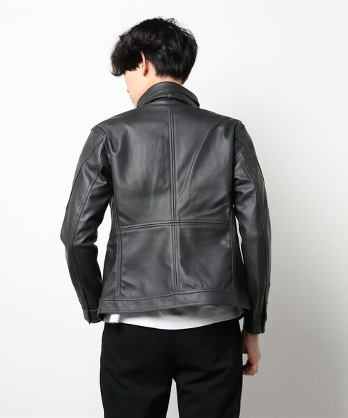 HIDEAWAYS NICOLE(ハイダウェイニコル)の「フェイクレザーブルゾン(ブルゾン・メンズ・チャコールグレー/ライトグレー/オレンジ/ブルー・MEDIUM/LARGE/X-LARGE)」の6枚目の写真