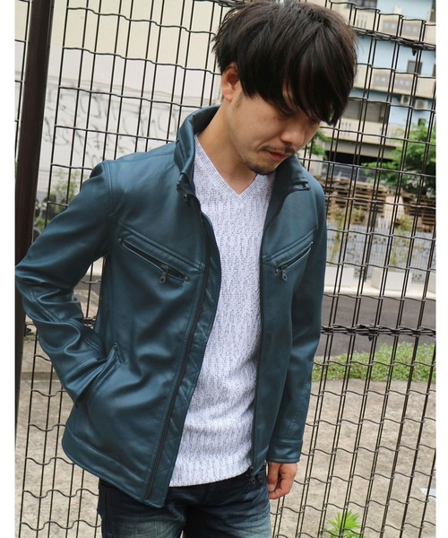 HIDEAWAYS NICOLE(ハイダウェイニコル)の「フェイクレザーブルゾン(ブルゾン・メンズ・チャコールグレー/ライトグレー/オレンジ/ブルー・MEDIUM/LARGE/X-LARGE)」の4枚目の写真