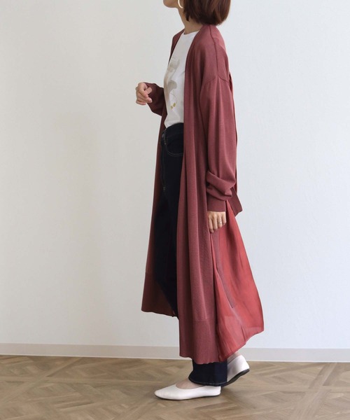 vingtrois（バントロア）の「【Vingtrois】バック異素材ロングカーディガン（カーディガン/ボレロ・レディース・ブラック/ベージュ/ブルー/ワインレッド・M）」の4枚目の写真