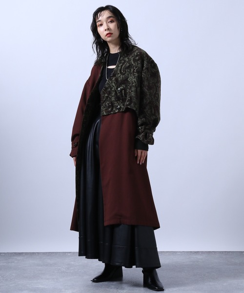 HARE（ハレ）の「ジャガードレイヤードコート(HARE)（ノーカラーコート・レディース・ベージュ/ボルドー・FREE）」の18枚目の写真