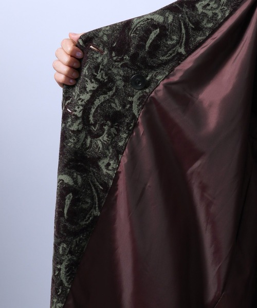 HARE（ハレ）の「ジャガードレイヤードコート(HARE)（ノーカラーコート・レディース・ベージュ/ボルドー・FREE）」の3枚目の写真