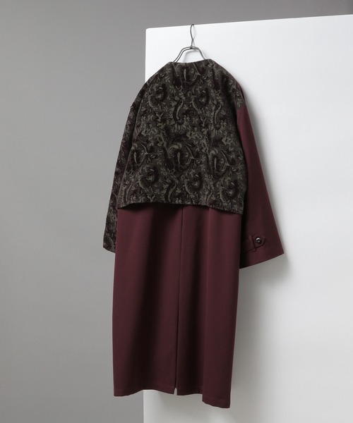 HARE（ハレ）の「ジャガードレイヤードコート(HARE)（ノーカラーコート・レディース・ベージュ/ボルドー・FREE）」の7枚目の写真