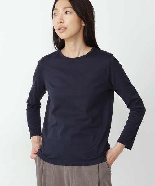 human woman（ヒューマンウーマン）の「◆オーガニック綿天竺プルオーバー（Tシャツ/カットソー・レディース・ネイビー/グレー/ホワイト・MEDIUM/LARGE）」の3枚目の写真