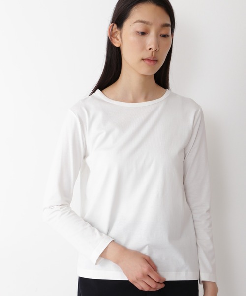 human woman（ヒューマンウーマン）の「◆オーガニック綿天竺プルオーバー（Tシャツ/カットソー・レディース・ネイビー/グレー/ホワイト・MEDIUM/LARGE）」の2枚目の写真