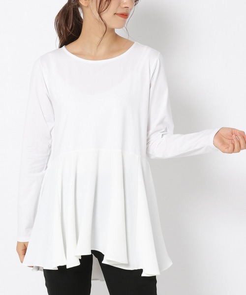 mysty woman（ミスティウーマン）の「異素材レイヤードプルオーバー 238907（Tシャツ/カットソー・レディース・ライトグレー/ブラック/オフホワイト・FREE）」の2枚目の写真