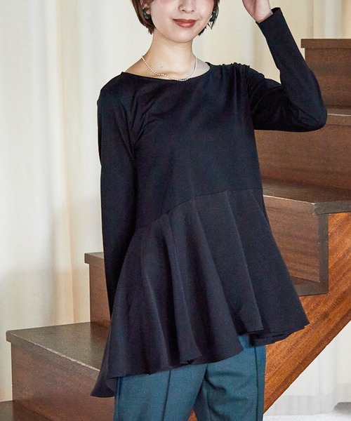 mysty woman（ミスティウーマン）の「異素材レイヤードプルオーバー 238907（Tシャツ/カットソー・レディース・ライトグレー/ブラック/オフホワイト・FREE）」の3枚目の写真