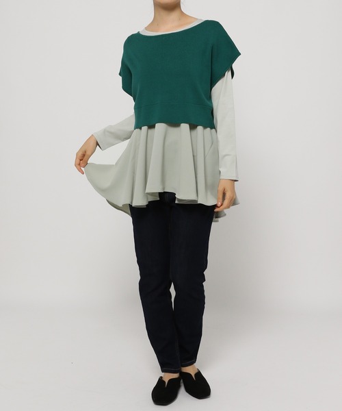 mysty woman（ミスティウーマン）の「異素材レイヤードプルオーバー 238907（Tシャツ/カットソー・レディース・ライトグレー/ブラック/オフホワイト・FREE）」の9枚目の写真