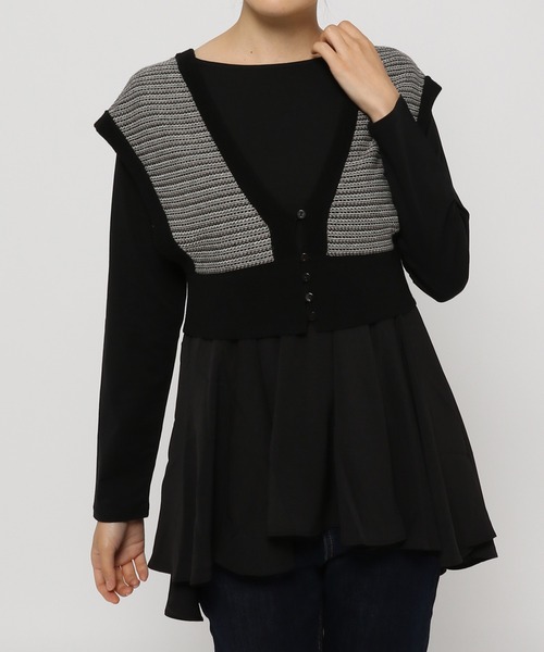 mysty woman（ミスティウーマン）の「異素材レイヤードプルオーバー 238907（Tシャツ/カットソー・レディース・ライトグレー/ブラック/オフホワイト・FREE）」の14枚目の写真