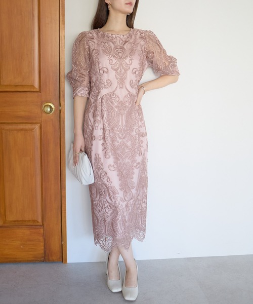 セール】刺繍レース バックリボンドレス結婚式 パーティー