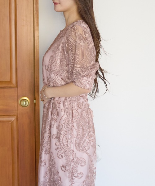 刺繍レース バックリボンドレス結婚式 パーティー オケージョン 上品