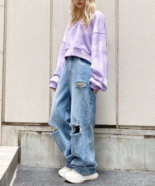 Figments（フィグメンツ）の「デストロイデニムバギーパンツ（デニムパンツ・レディース・インディゴブルー・SMALL/MEDIUM/LARGE）」の2枚目の写真