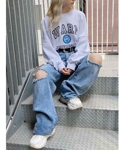 Figments（フィグメンツ）の「デストロイデニムバギーパンツ（デニムパンツ・レディース・インディゴブルー・SMALL/MEDIUM/LARGE）」の14枚目の写真