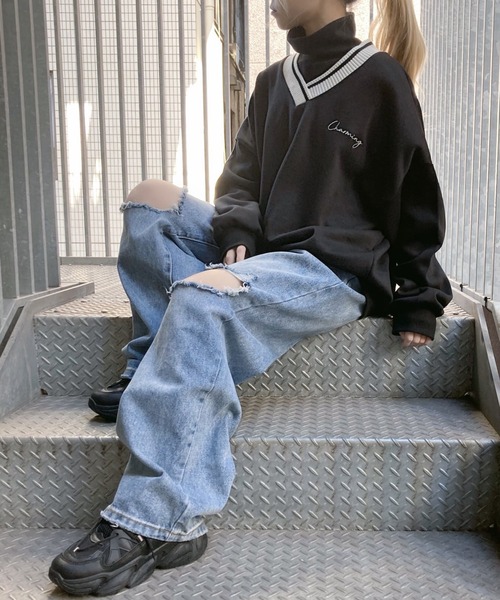 Figments（フィグメンツ）の「デストロイデニムバギーパンツ（デニムパンツ・レディース・インディゴブルー・SMALL/MEDIUM/LARGE）」の17枚目の写真