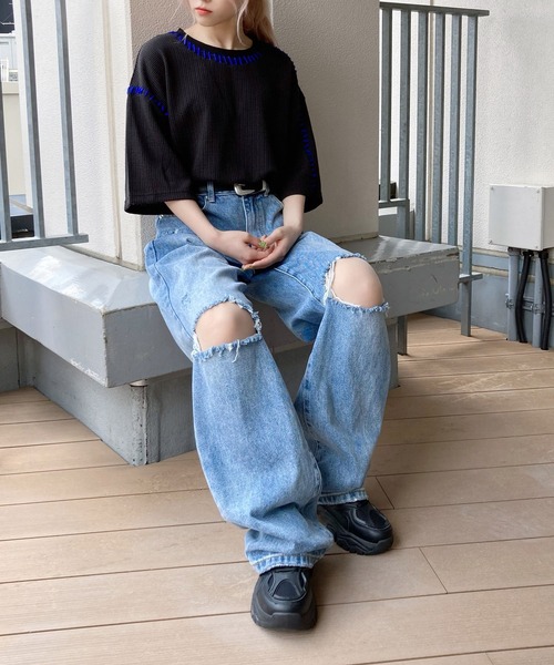 Figments（フィグメンツ）の「デストロイデニムバギーパンツ（デニムパンツ・レディース・インディゴブルー・SMALL/MEDIUM/LARGE）」の21枚目の写真